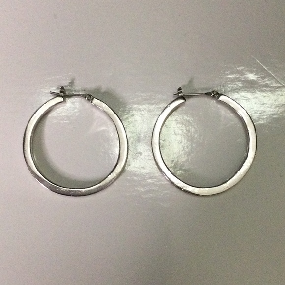 Silver Hoops with Faux Diamond Accents and Latch Closure - Picture 3 of 3